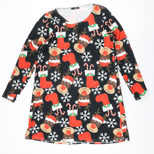 Quiz Womens Black Geometric Polyester Shift Size 16 Round Neck Pullover