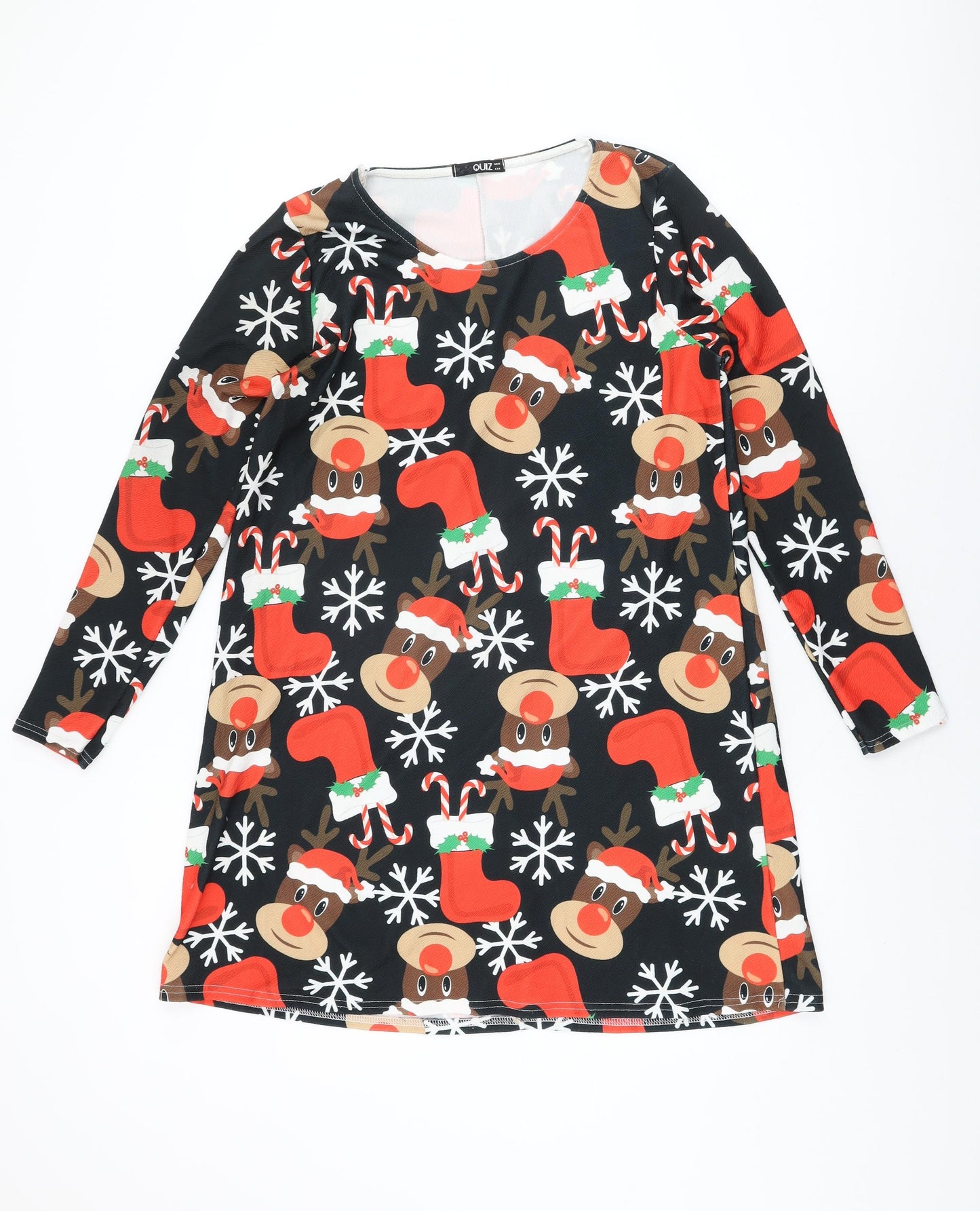 Quiz Womens Black Geometric Polyester Shift Size 16 Round Neck Pullover