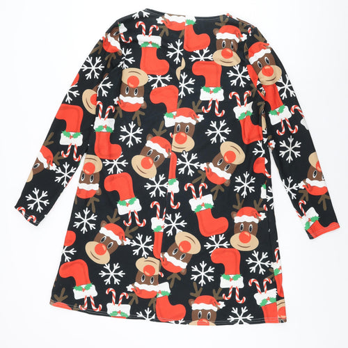 Quiz Womens Black Geometric Polyester Shift Size 16 Round Neck Pullover