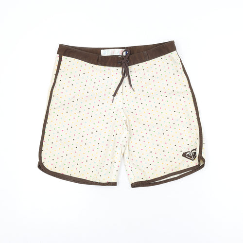 ROXY Womens Ivory Polka Dot Polyester Swim Bottom Size S - Swim Short