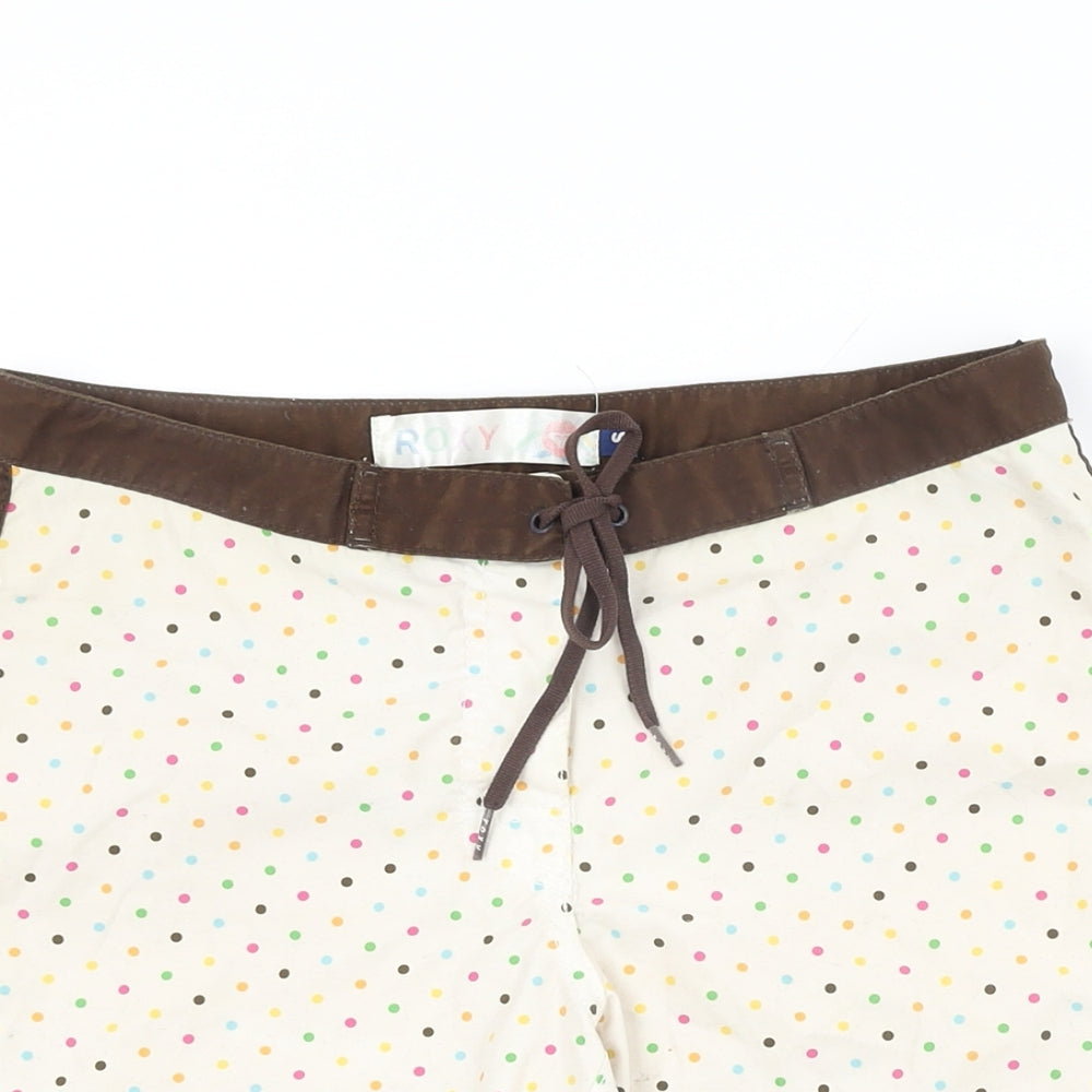 ROXY Womens Ivory Polka Dot Polyester Swim Bottom Size S - Swim Short
