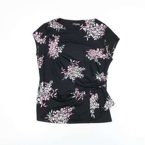 Debenhams Womens Black Floral Polyester Basic T-Shirt Size 12 Round Neck