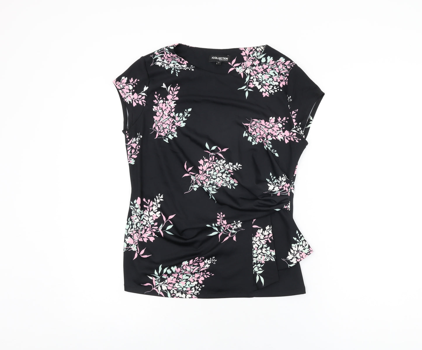 Debenhams Womens Black Floral Polyester Basic T-Shirt Size 12 Round Neck