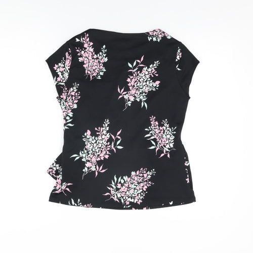 Debenhams Womens Black Floral Polyester Basic T-Shirt Size 12 Round Neck
