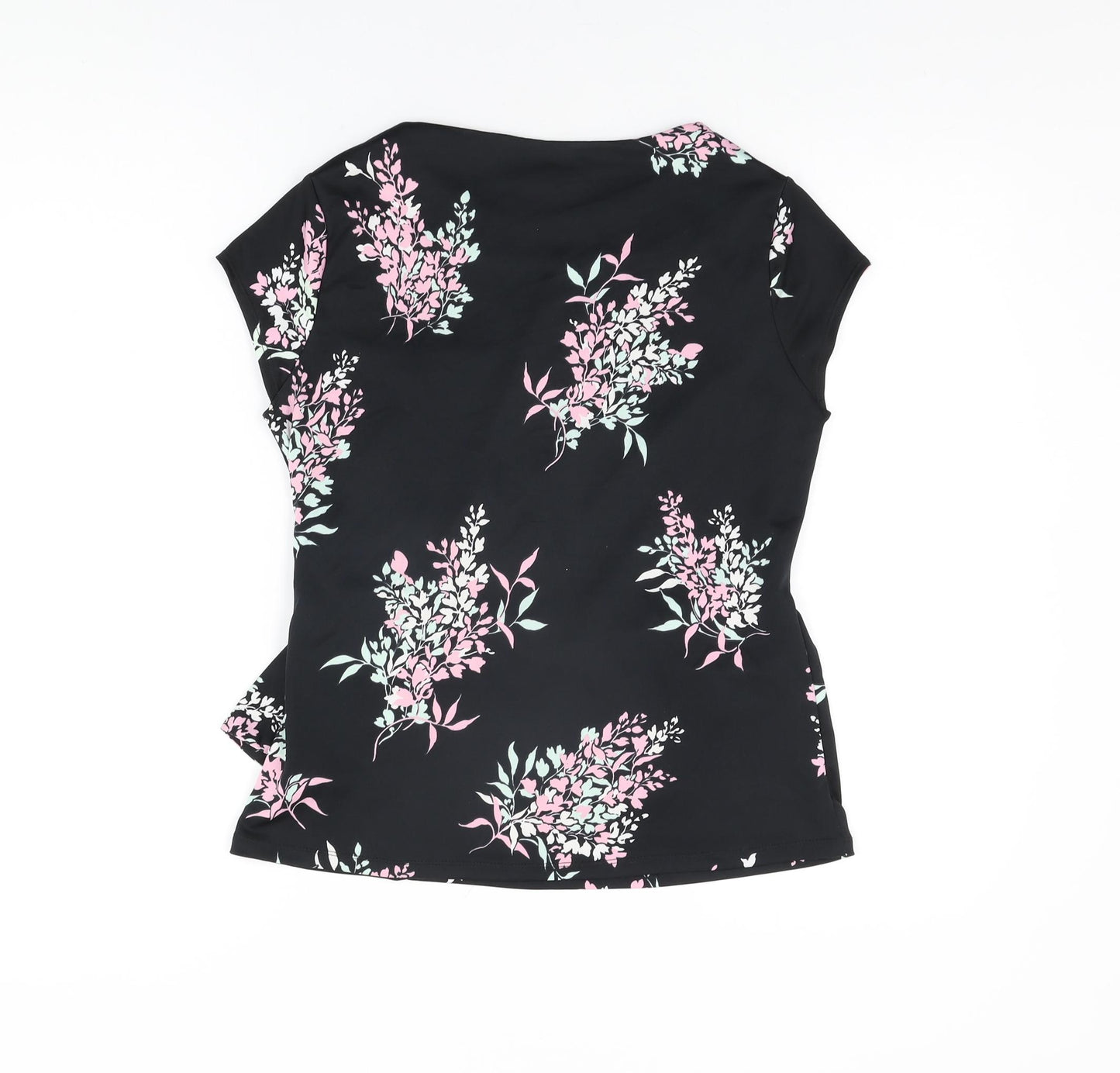 Debenhams Womens Black Floral Polyester Basic T-Shirt Size 12 Round Neck