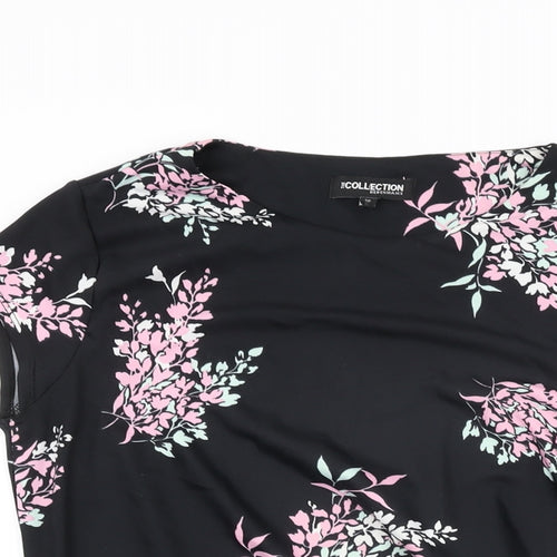 Debenhams Womens Black Floral Polyester Basic T-Shirt Size 12 Round Neck