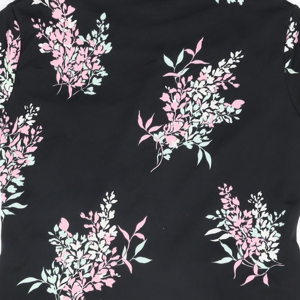 Debenhams Womens Black Floral Polyester Basic T-Shirt Size 12 Round Neck