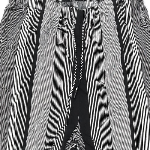 Marks and Spencer Womens Black Striped Viscose Trousers Size 12 L24.5 in Regular Drawstring