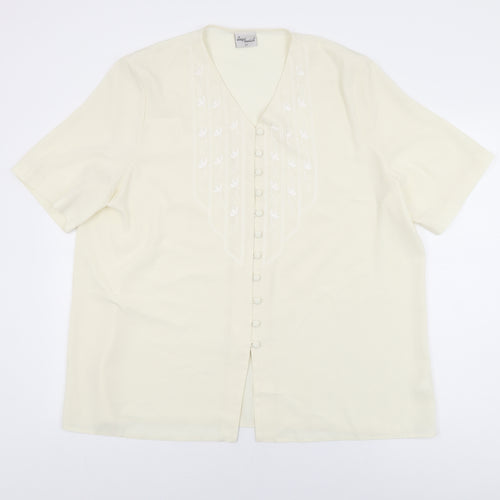 Design Essentials Womens Ivory Polyester Basic Button-Up Size 20 V-Neck