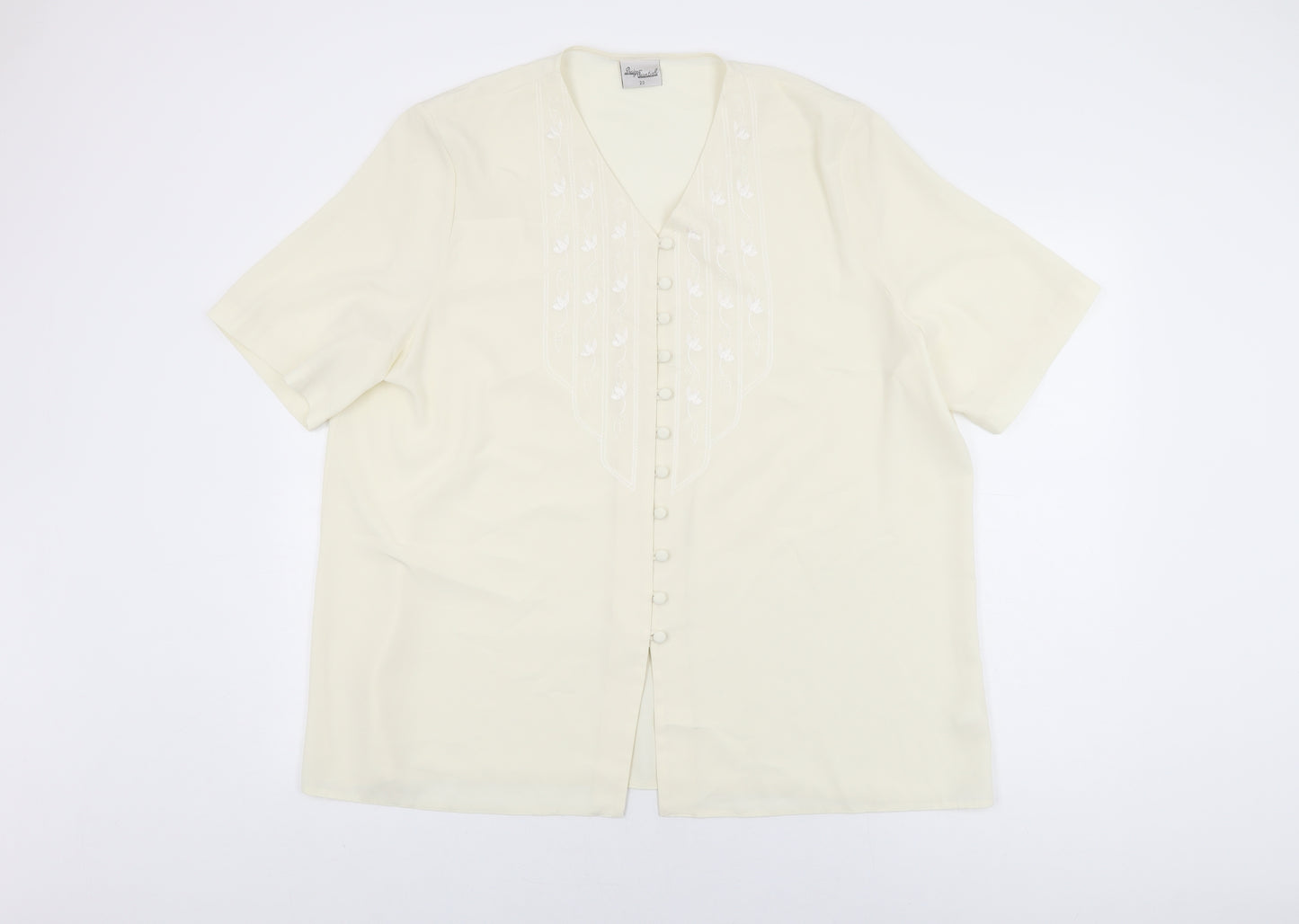 Design Essentials Womens Ivory Polyester Basic Button-Up Size 20 V-Neck