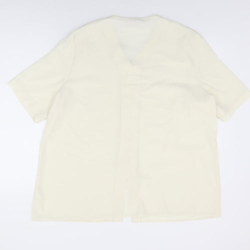 Design Essentials Womens Ivory Polyester Basic Button-Up Size 20 V-Neck