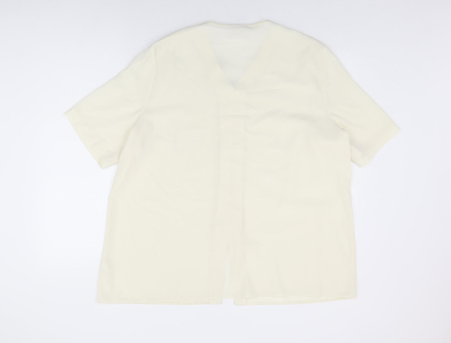 Design Essentials Womens Ivory Polyester Basic Button-Up Size 20 V-Neck