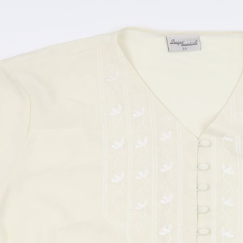 Design Essentials Womens Ivory Polyester Basic Button-Up Size 20 V-Neck