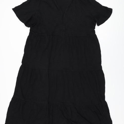 Marks and Spencer Womens Black Cotton A-Line Size 18 V-Neck Pullover