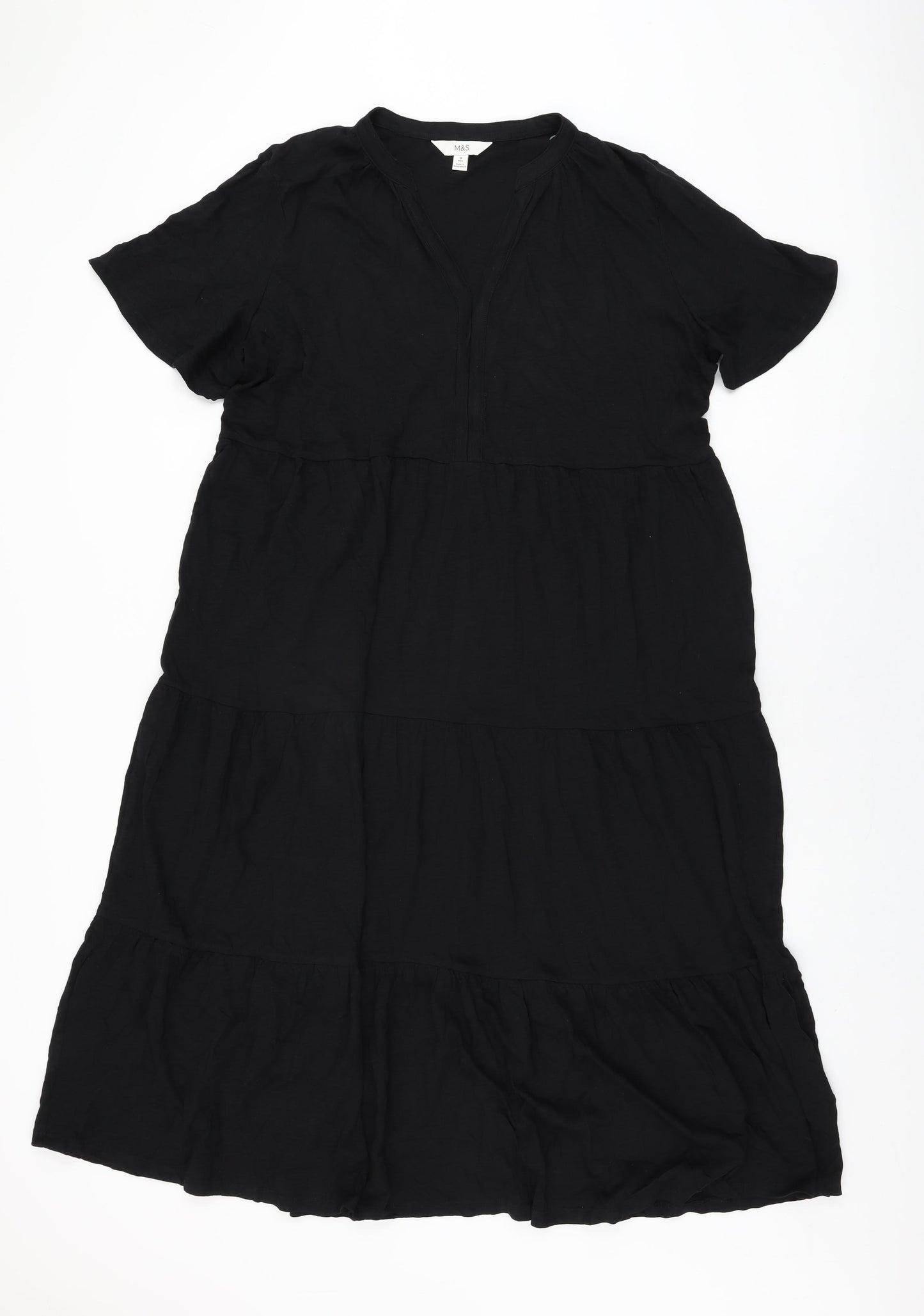 Marks and Spencer Womens Black Cotton A-Line Size 18 V-Neck Pullover