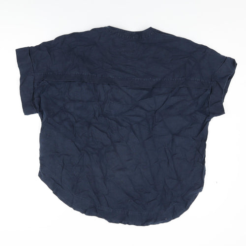 Marks and Spencer Womens Blue Linen Basic T-Shirt Size 16 V-Neck