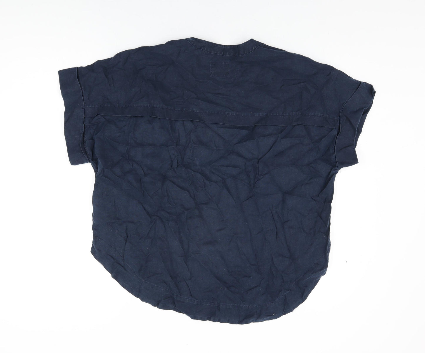 Marks and Spencer Womens Blue Linen Basic T-Shirt Size 16 V-Neck