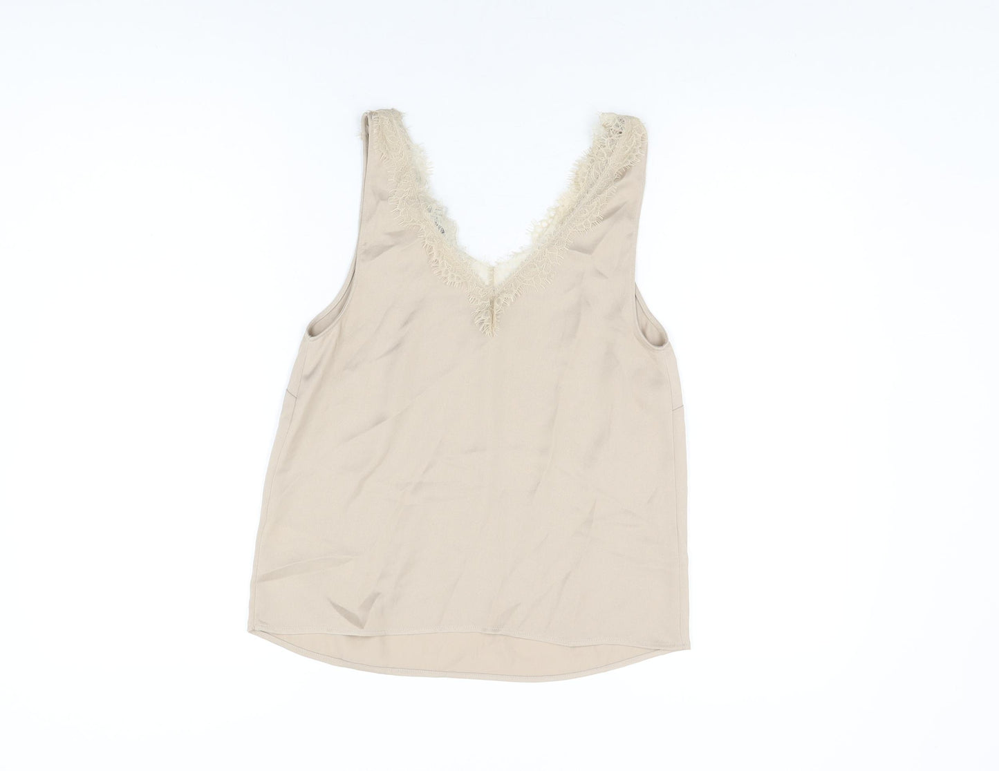 Marks and Spencer Womens Beige Polyester Basic T-Shirt Size 6 V-Neck