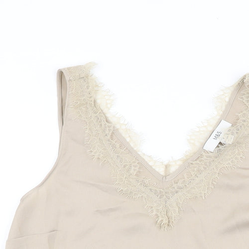 Marks and Spencer Womens Beige Polyester Basic T-Shirt Size 6 V-Neck