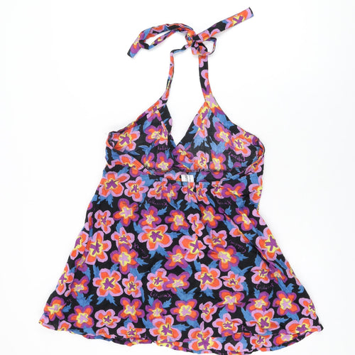 COLLUSION Womens Black Floral Cotton Basic T-Shirt Size 12 Halter