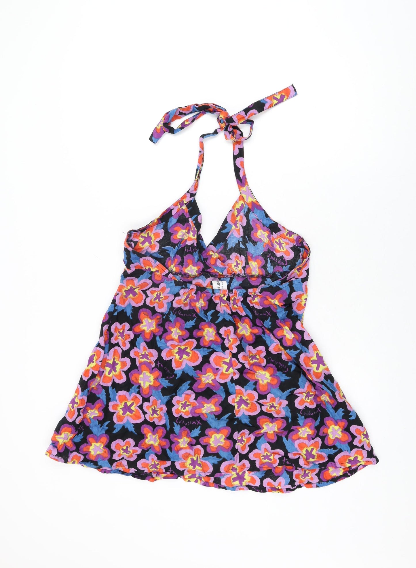 COLLUSION Womens Black Floral Cotton Basic T-Shirt Size 12 Halter