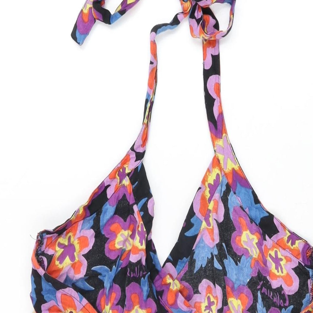 COLLUSION Womens Black Floral Cotton Basic T-Shirt Size 12 Halter