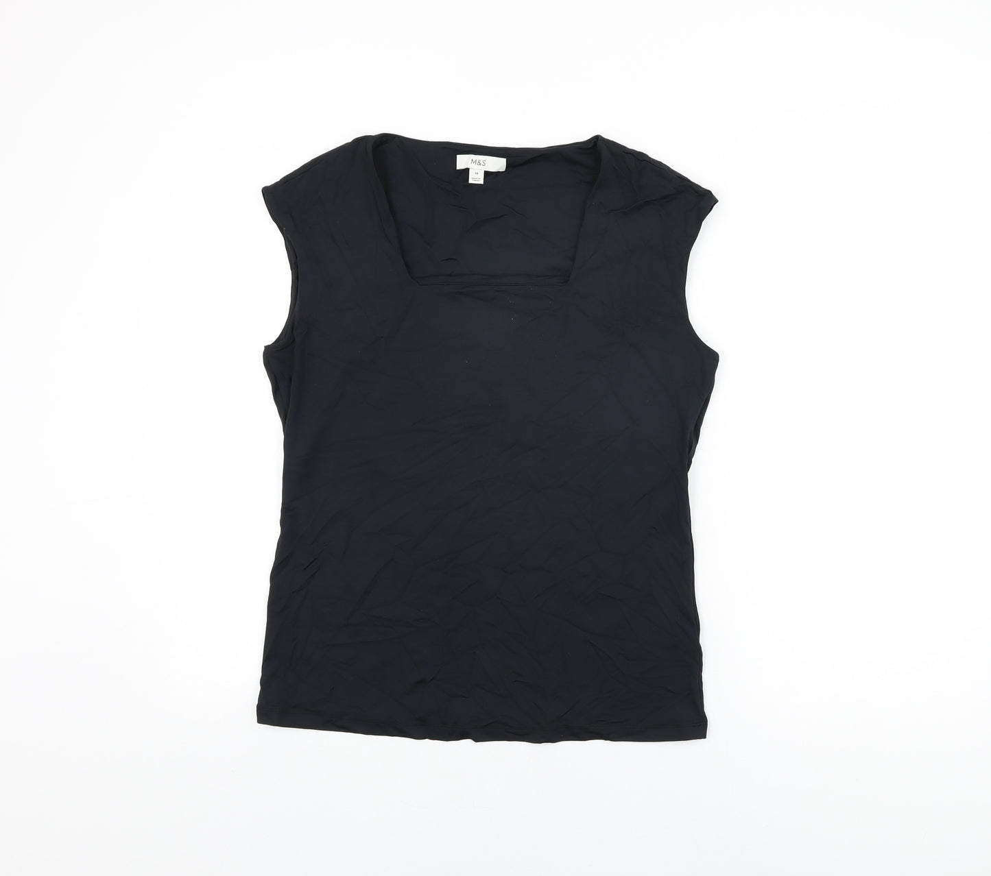 Marks and Spencer Womens Black Polyamide Basic T-Shirt Size 14 Square Neck
