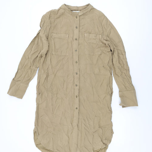 Autograph Womens Beige Viscose Shift Size 8 Round Neck Button
