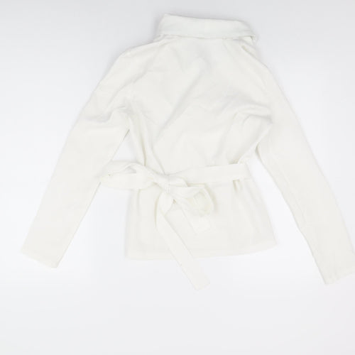Boohoo Womens White Polyester Wrap T-Shirt Size 8 Collared