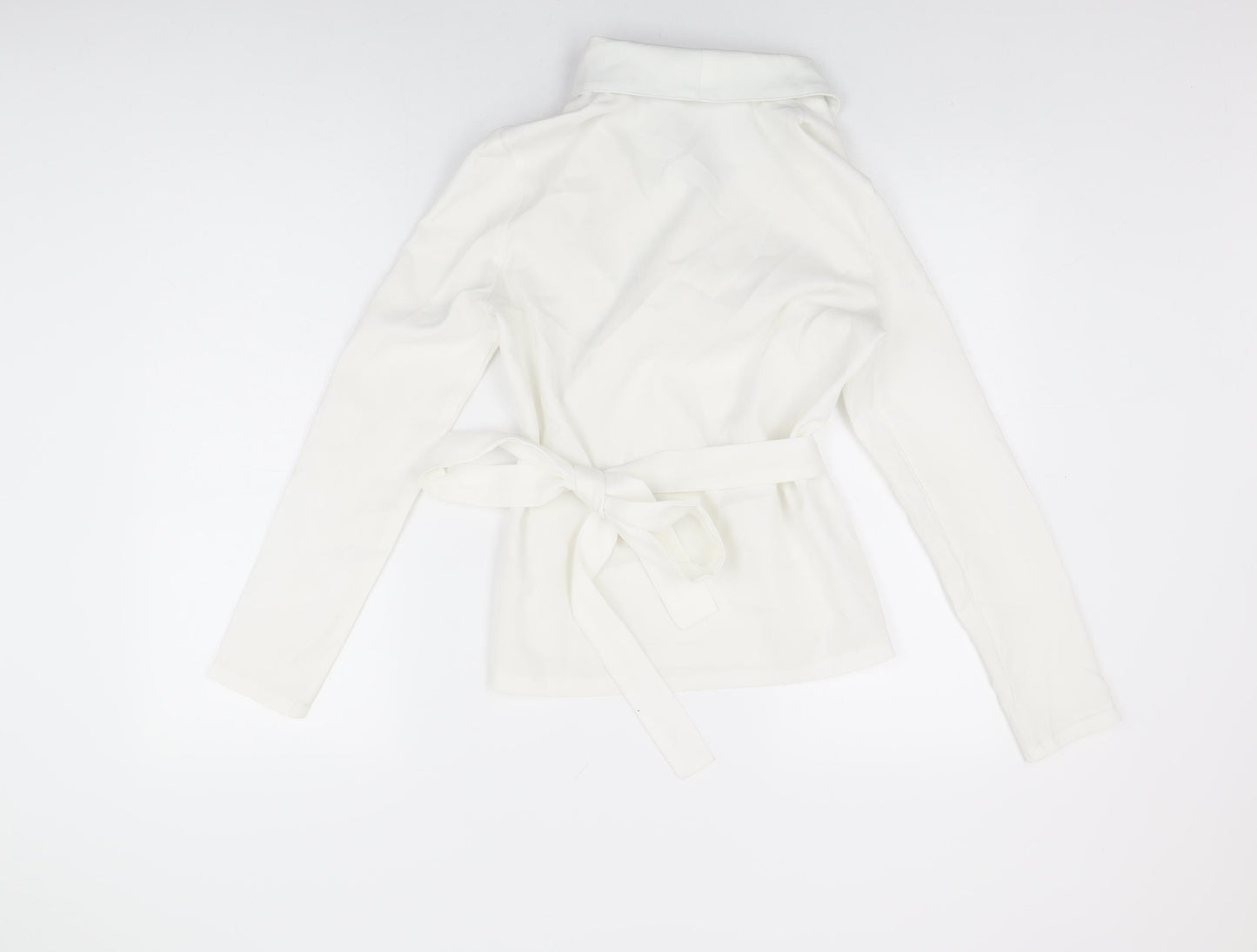 Boohoo Womens White Polyester Wrap T-Shirt Size 8 Collared