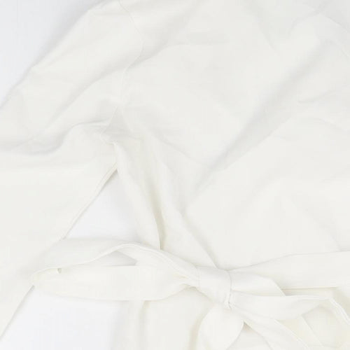 Boohoo Womens White Polyester Wrap T-Shirt Size 8 Collared