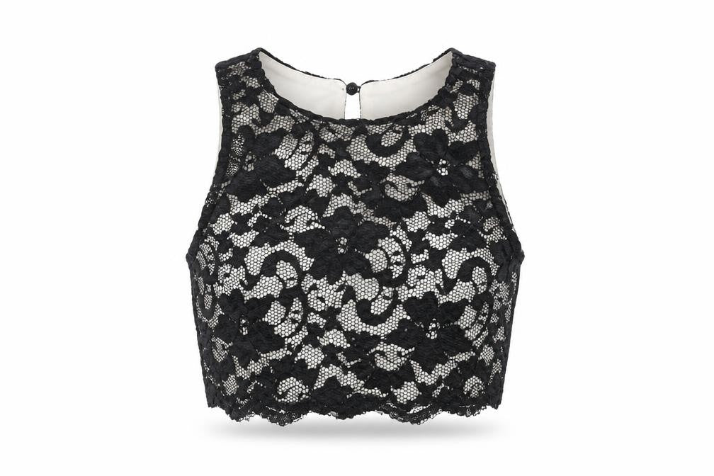 New Look Womens Black Floral Nylon Cropped T-Shirt Size 10 Round Neck