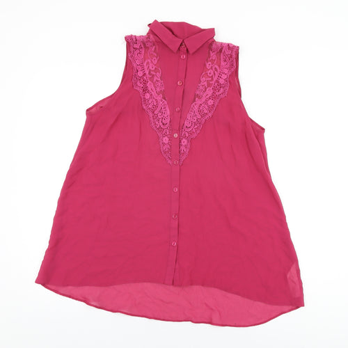 Miss Selfridge Womens Pink Polyester Basic Button-Up Size 10 Collared