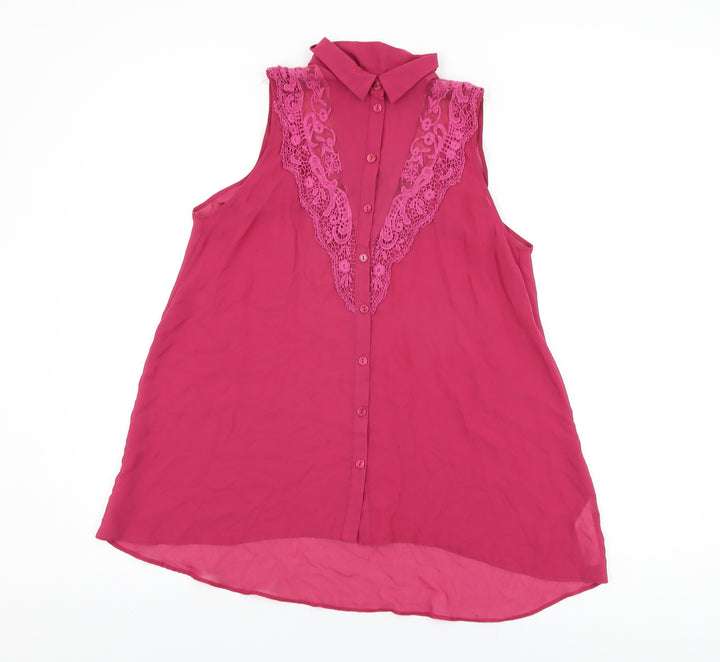 Miss Selfridge Womens Pink Polyester Basic Button-Up Size 10 Collared