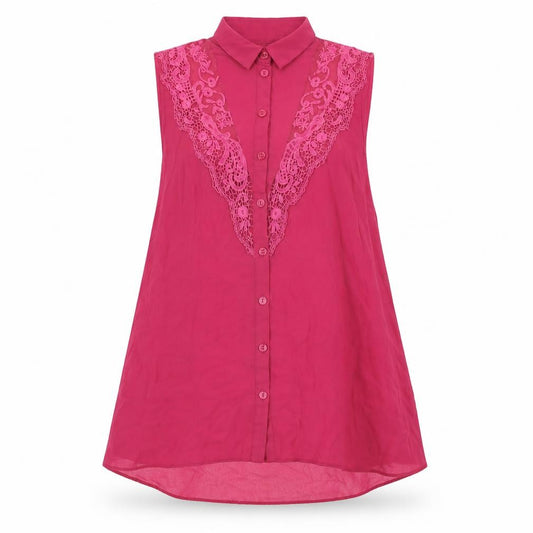 Front view of Miss Selfridge women’s pink polyester basic button-up, size UK 10, collared
