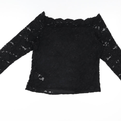 New Look Womens Black Floral Nylon Basic T-Shirt Size 18 Off the Shoulder