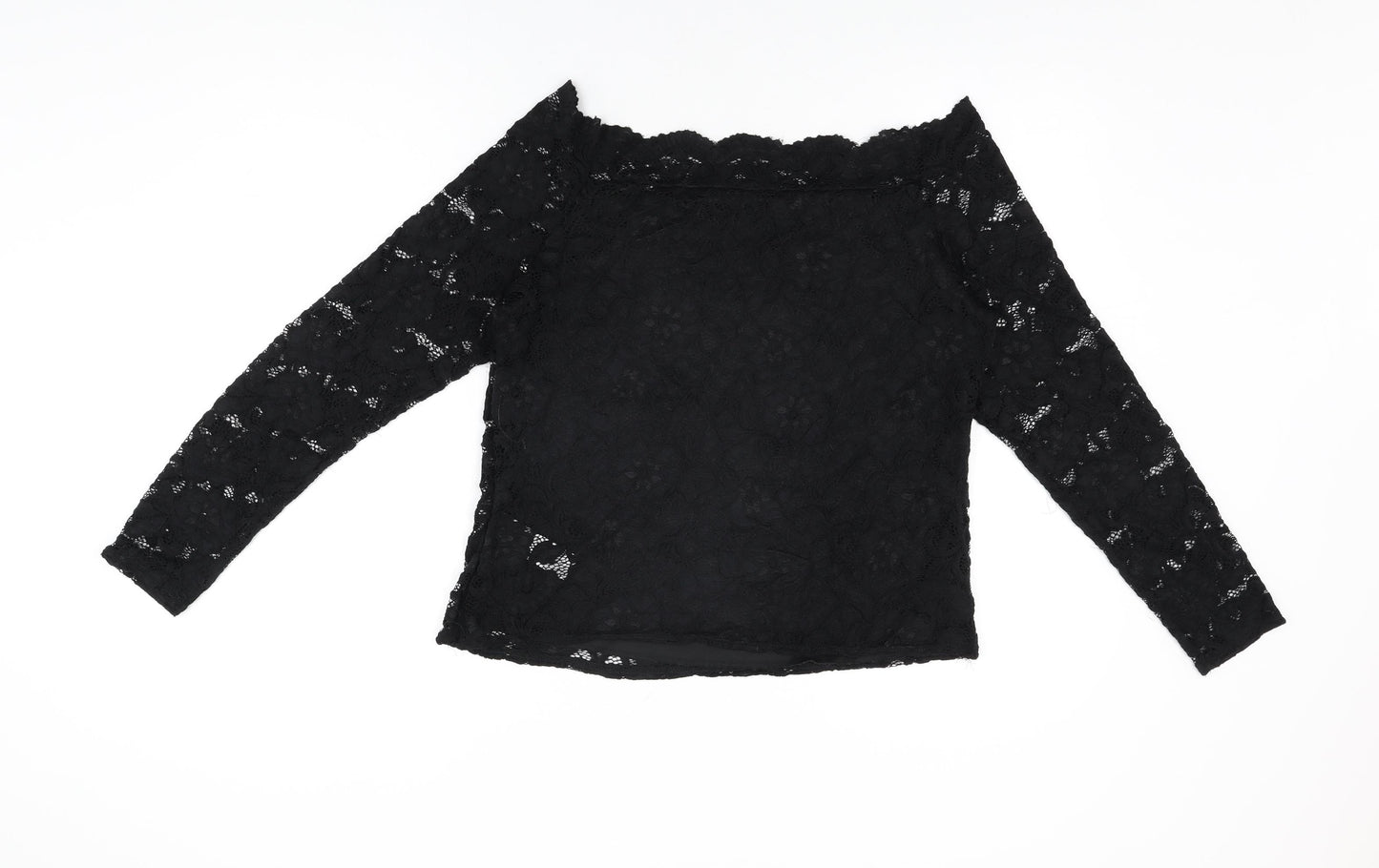 New Look Womens Black Floral Nylon Basic T-Shirt Size 18 Off the Shoulder