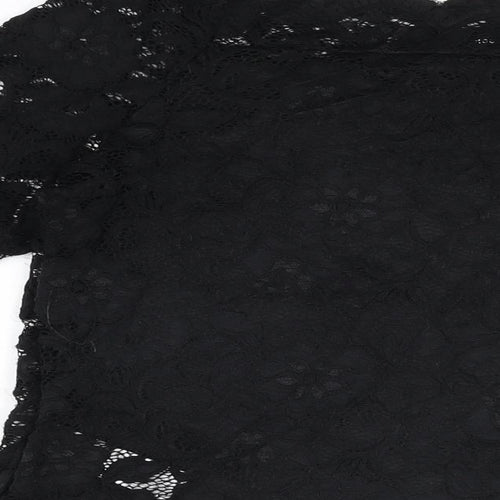 New Look Womens Black Floral Nylon Basic T-Shirt Size 18 Off the Shoulder