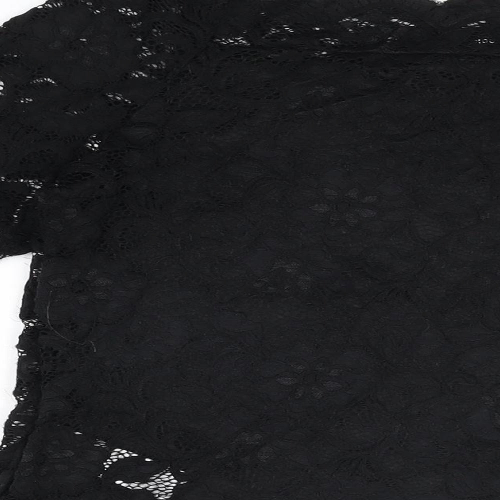 New Look Womens Black Floral Nylon Basic T-Shirt Size 18 Off the Shoulder