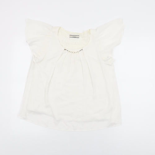 Olive des Olive Womens White Polyester Basic Blouse Size M Round Neck