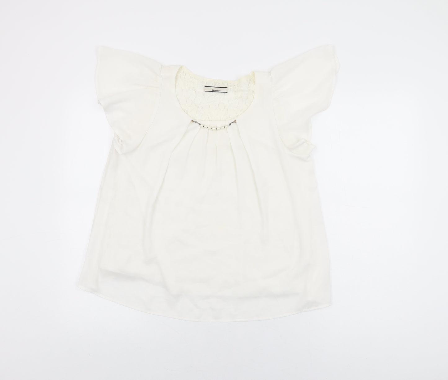 Olive des Olive Womens White Polyester Basic Blouse Size M Round Neck