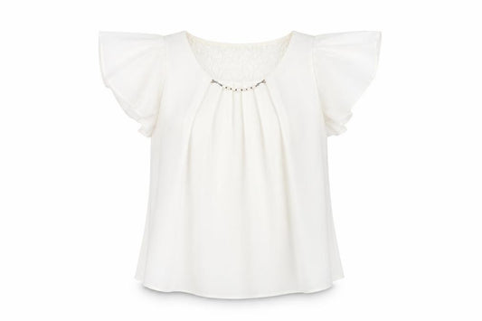 Front view of Olive des Olive women’s white polyester basic blouse, size M, round neck
