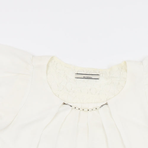 Olive des Olive Womens White Polyester Basic Blouse Size M Round Neck