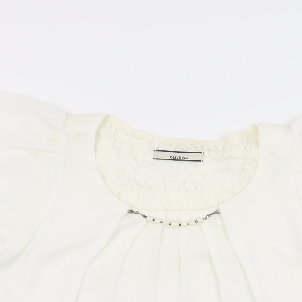 Olive des Olive Womens White Polyester Basic Blouse Size M Round Neck