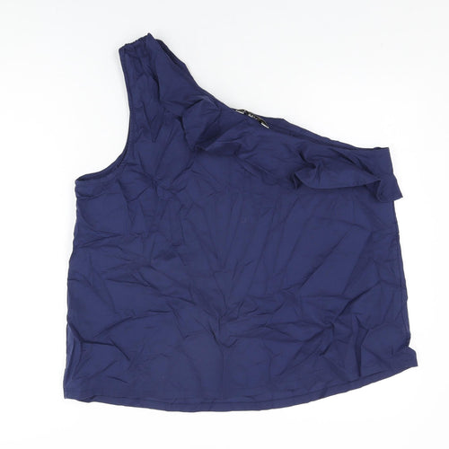 Marks and Spencer Womens Blue Cotton Basic T-Shirt Size 18 One Shoulder