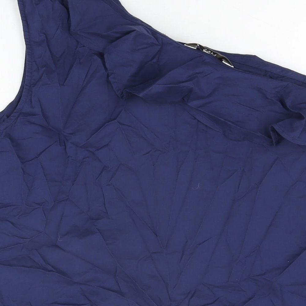 Marks and Spencer Womens Blue Cotton Basic T-Shirt Size 18 One Shoulder