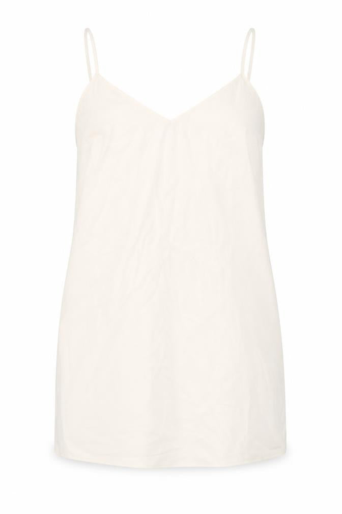 Front view of Marks & Spencer women’s beige polyester slip dress, size UK 20, v-neck pullover