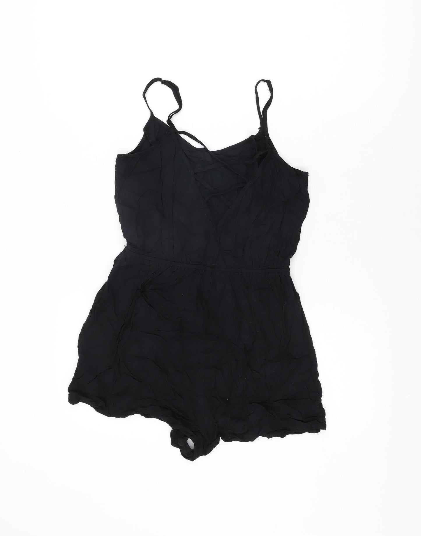 H&M Womens Black Viscose Playsuit One-Piece Size 12 Pullover