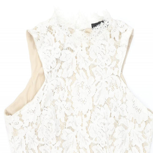 Missguided Womens White Floral Polyester Bodycon Size 10 Round Neck Zip