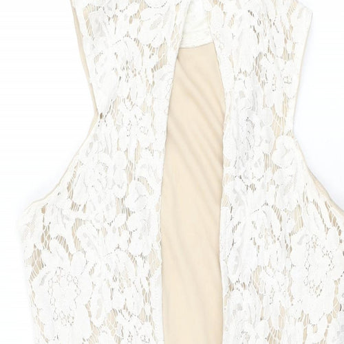 Missguided Womens White Floral Polyester Bodycon Size 10 Round Neck Zip